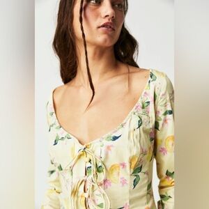 NWOT Free People Kayla Floral Pintuck
Top - Yellow lemon floral, Size M.